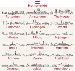 Netherlands cities outline skylines vector set - 582469389
