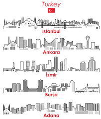 Turkey cities outline skylines vector set