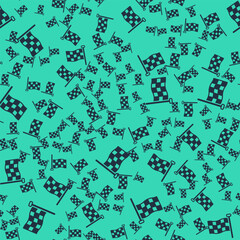 Black Checkered flag icon isolated seamless pattern on green background. Racing flag. Vector