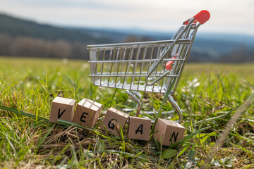 a shopping cart with the letters vegan