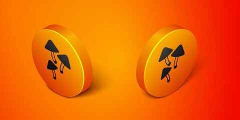 Isometric Mushroom icon isolated on orange background. Orange circle button. Vector