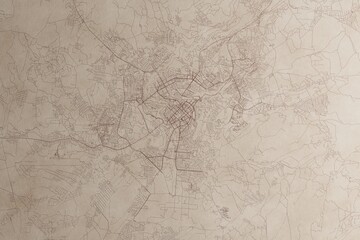 Map of Yerevan (Armenia) on an old vintage sheet of paper. Retro style grunge paper with light coming from right. 3d render