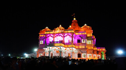 beautiful night colorful light view of prem mandir image