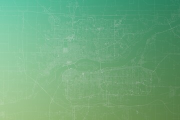 Map of the streets of Davenport (Iowa, USA) made with white lines on yellowish green gradient background. Top view. 3d render, illustration