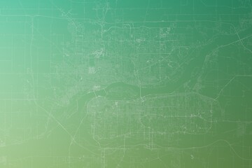 Map of the streets of Davenport (Iowa, USA) made with white lines on yellowish green gradient background. Top view. 3d render, illustration