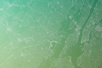 Map of the streets of Newark (New Jersey, USA) made with white lines on yellowish green gradient background. Top view. 3d render, illustration