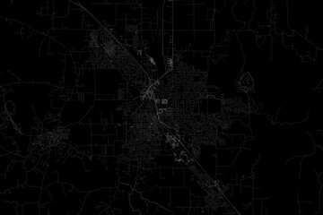 Stylized map of the streets of Medford (Oregon, USA) made with white lines on black background. Top view. 3d render, illustration