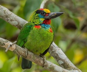 Green barbet in the tree