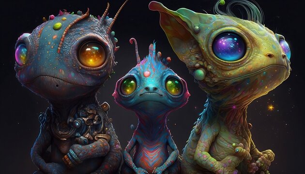AI Generated Art Landscapes of Beautiful And Friendly Aliens in the space galaxy 