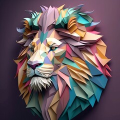 lion face colors full paper art,generative Ai