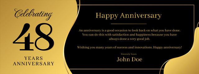 48 years anniversary, a banner speech anniversary template with a gold background combination of black and text that can be replaced