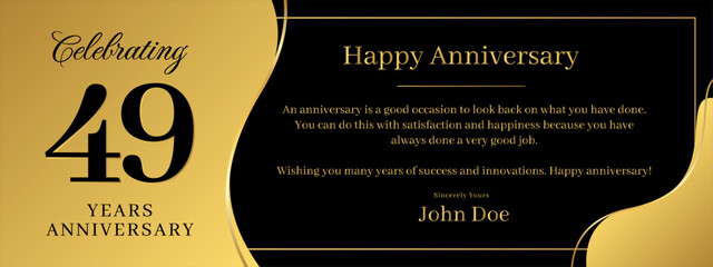 49 years anniversary, a banner speech anniversary template with a gold background combination of black and text that can be replaced