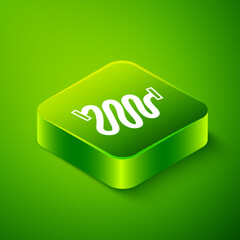 Isometric Racing track icon isolated on green background. Green square button. Vector