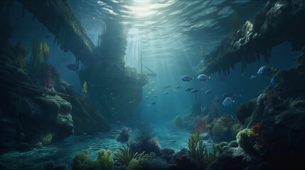 Obraz premium Underwater Archaeology, Discovering the Past in the Depths of the Sea. Generative AI