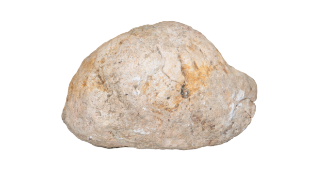 An elliptical rock with a shiny and curved shape. on isolated white background.