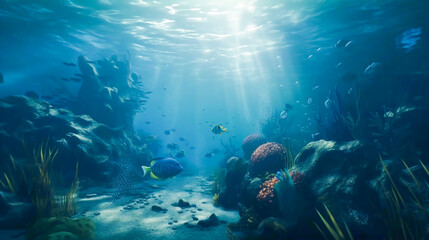 Naklejka na ściany i meble Oceanic Wonderland, A Vibrant Underwater Scene. Generative AI