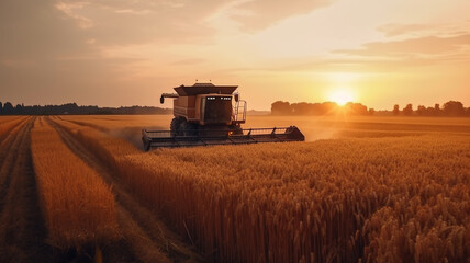 Fototapeta na wymiar Harvest tractor on a wheat field. Generative AI