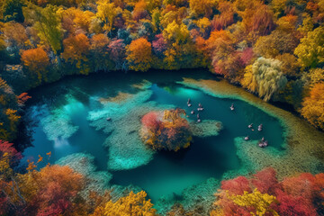 Fototapeta na wymiar Beautiful and exotic Landscape of a blue lake in the middle of the forest, Generated by AI