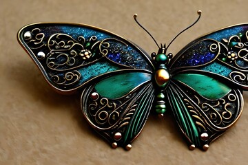 Plakat Bijou, broche papillon.. Bow brooch. Butterfly brooch. Ai generative. 