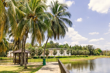 River side with palm strees and pavillion in Putrajaya Malaysia