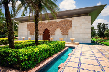 Moroccan house in Putrajaya town in Malaysia. Traditional architecture of Morocco
