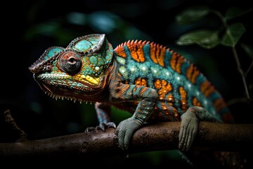 Fototapeta premium Chameleon standing on a branch. Generative AI