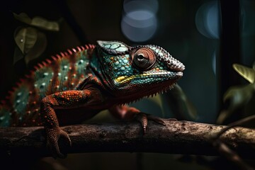 Fototapeta premium Chameleon standing on a branch. Generative AI