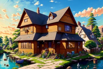 Cartoon-style old house in medieval town [AI Generated]