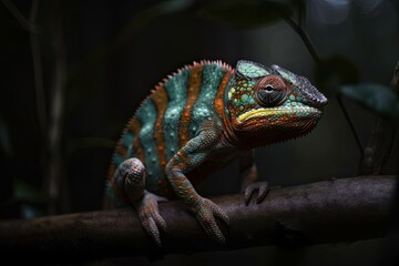 Obraz premium Chameleon standing on a branch. Generative AI