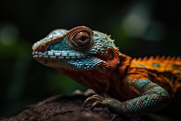 Obraz premium Close up of a lizard portrait standing on a branch. Generative AI