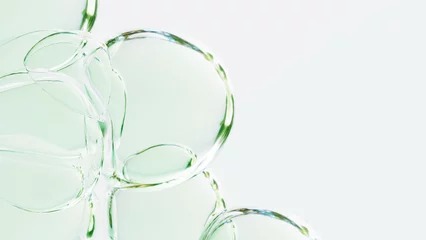 Tuinposter 白い空間に浮かぶ水滴, グリーンの水の泡の抽象的な背景, サステナブル アブストラクト © AMONT
