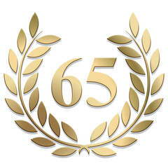3D Gold PNG laurel wreath number 65