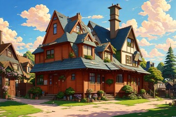 Cartoon-style old house in medieval town [AI Generated]