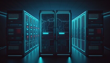Data Center Secured: Inside a Dark Room of Servers, Computers, and High-Tech Storage Systems, Generative AI
