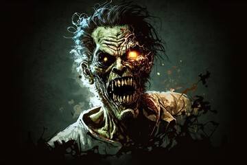 Evil Illuminated: A Horror-Filled Illustration of a Creepy Zombie for Halloween: Generative AI