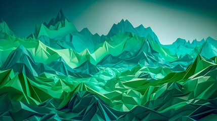A Beautiful Paper Background, Abstract Green Mountains Made of Paper, Generative AI