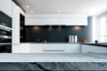 A kitchen with a white counter top and a black wall behind it.