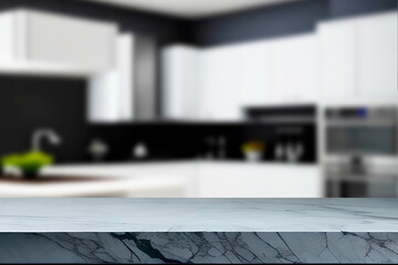 A kitchen with a white counter top and a black wall behind it.