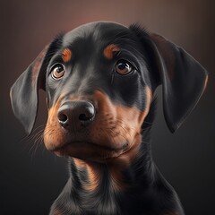 portrait of a dog , Doberman pinscher puppy , cute , brown and black coat- How could you not fall for those eyes