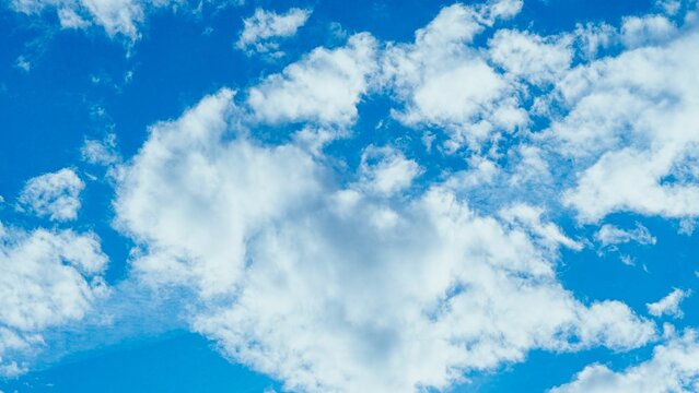 Bright blue sky with fluffy clouds