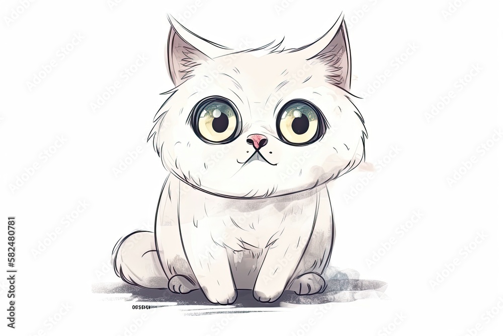 Sticker Illustration of a cat concept on a white background, original artwork. Generative AI