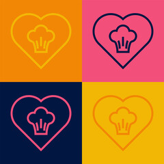 Pop art line Chef hat icon isolated on color background. Cooking symbol. Cooks hat. Vector
