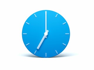 3d illustration of a blue clock showing 7 o'clock isolated on the white background