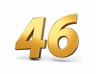3D rendering of golden 46 number isolated on a white background