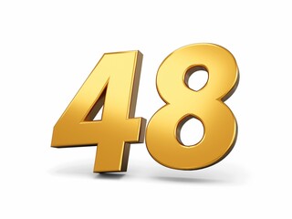 3D rendering of golden 48 number isolated on a white background