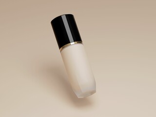 3D rendering of a makeup foundation bottle on a beige background