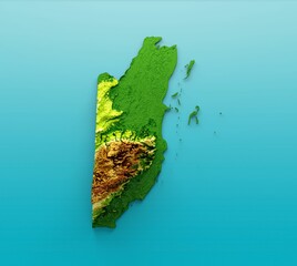 Fototapeta na wymiar 3D rendering of Belize-shaped topography map isolated on blue background