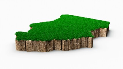 3D rendering of the Chad-shaped map with grass and soil texture isolated on a white background