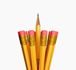 3D rendering on a sharp pencil surrounded by other pencils isolated on a white background