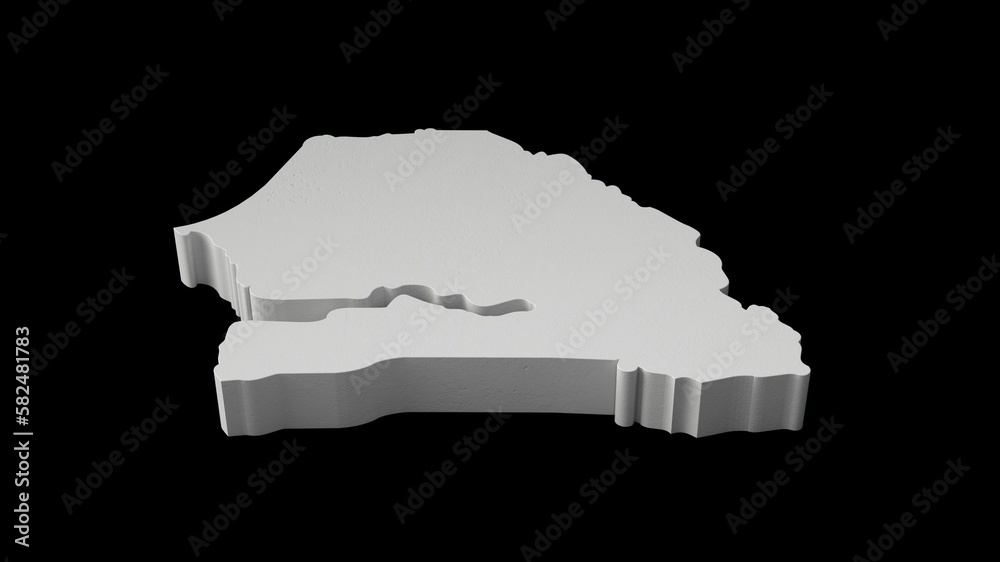 Poster 3d illustration of Senegal  map Geography Cartography and topology on a black background